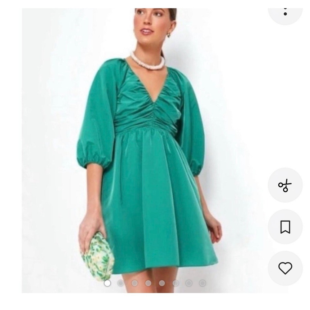 Hyacinth House Tuckernuck Genevieve Mini Dress‎ Teal Green Ruched Puff Sleeve XS